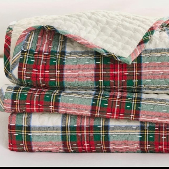 POTTERY BARN PICK STITCH STEWART PLAID LIENEN QUILT FULL/QUEEN QUILT ONLY NWT - Picture 4 of 6